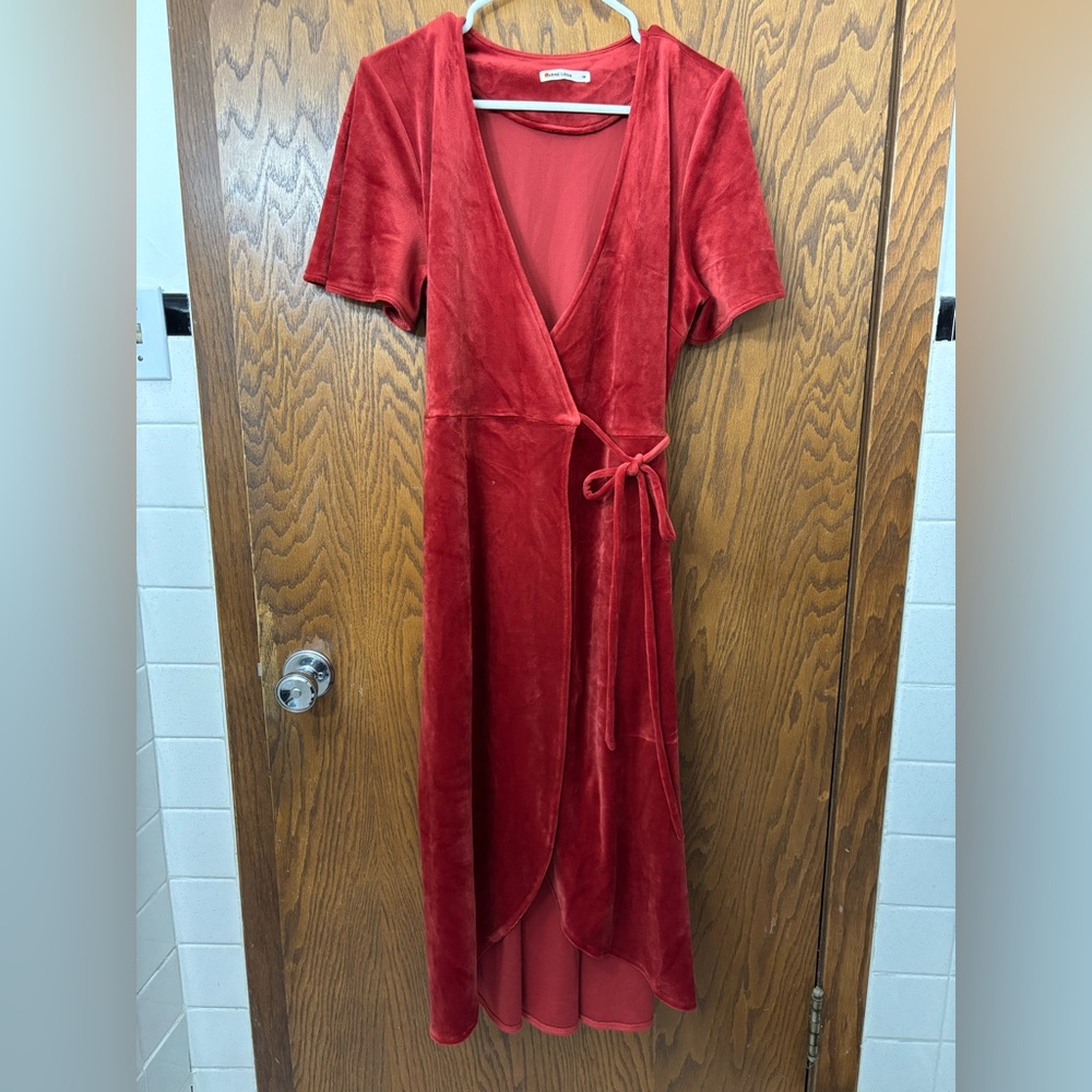 Marine Layer Red Velvet wrap dress, size M